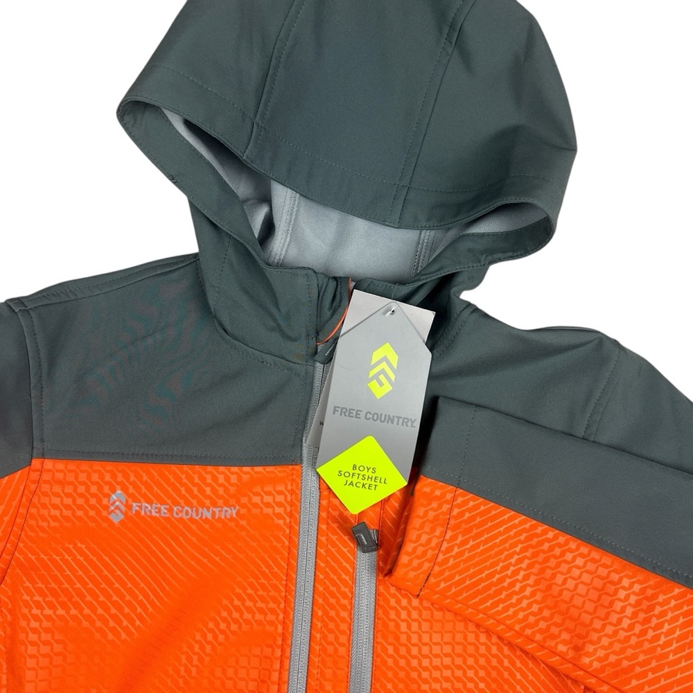 Free Country Softshell Jacket Boys Size XL 10/12 Orange‎ Gray Soft Lining NEW!